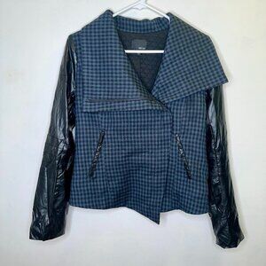 Greylin Anthropologie Women's Blue Gingham Motorcycle Jacket Size Small